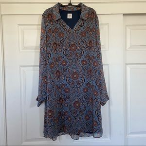 CAbi Floral Provincial Tunic Dress Long Sleeve